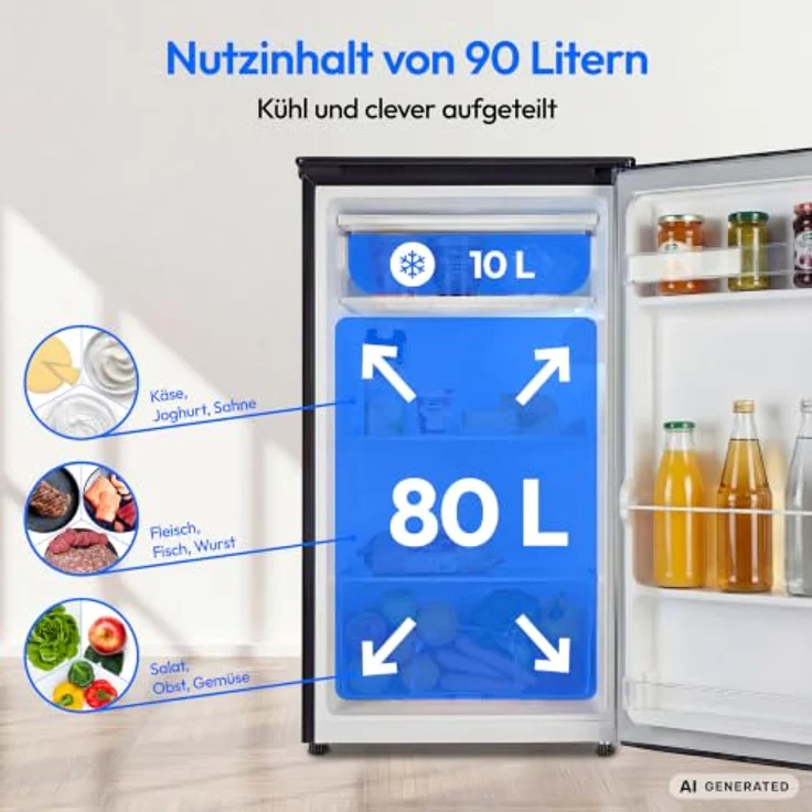MEDION MD370033 Kühlschrank mit Gefrierfach, 90 Liter, Energieeffizienzklasse E, Anthrazit – Bild 3