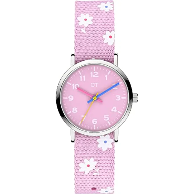 Cool Time Kids Armbanduhr mit Nylon Armband (rosa) - Hochwertige Kinderuhr mit Blumen-Motiv und komfortablem Textilband