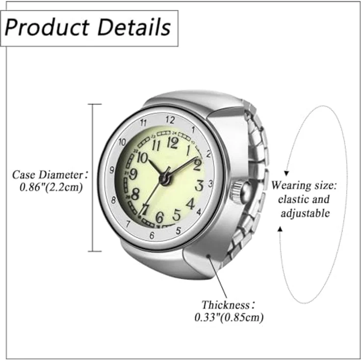 JewelryWe Fingeruhr Ringuhr, Damen Edelstahl mit elastischem Stretchband, große Zahlen, analoges Quarzwerk, Silber – Bild 4