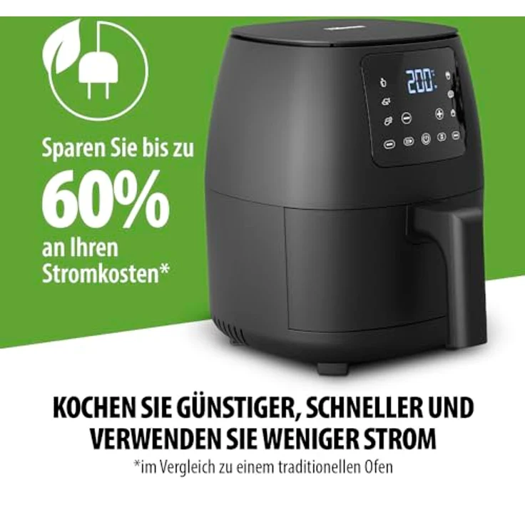 Tristar Mini-Digital-Heißluftfritteuse 2L Ölfrei 6 Kochprogramme Antihaftbeschichtung Einstellbarer Thermostat 1500W FR-9015, Weiß – Bild 5