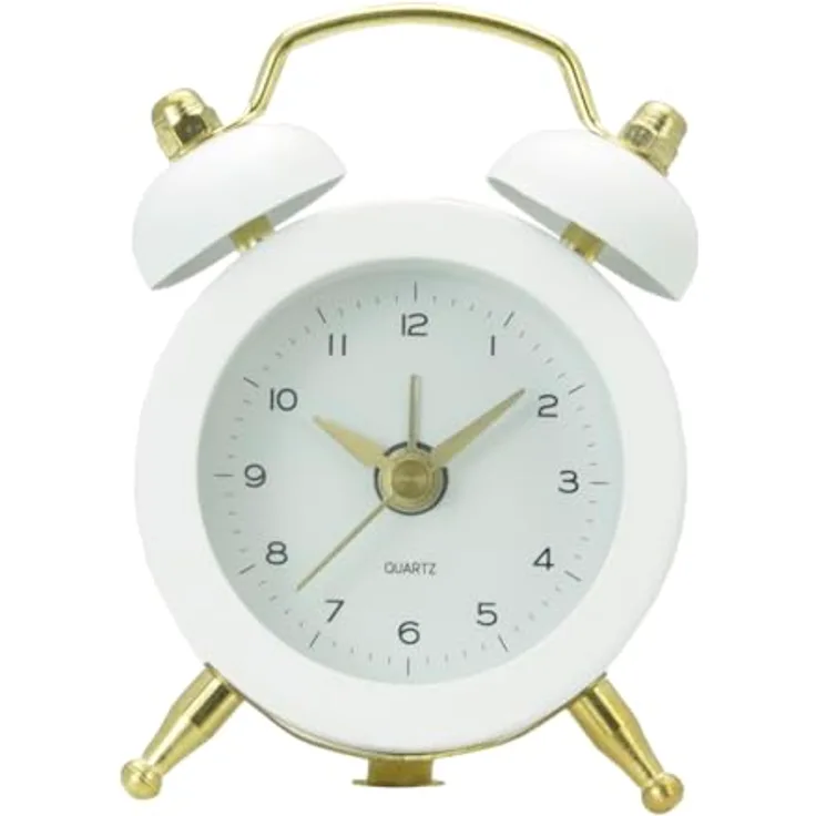 Technoline Modell GS, eleganter Mini-Wecker im Doppelglocken-Design, 5 cm groß, gold-weiß, mit einstellbarem Weckalarm