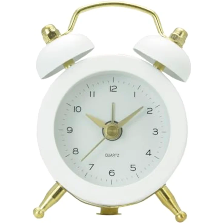 Technoline Modell GS, eleganter Mini-Wecker im Doppelglocken-Design, 5 cm groß, gold-weiß, mit einstellbarem Weckalarm – Bild 1