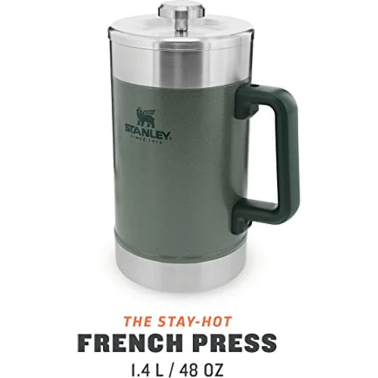 Stanley Classic Stay Hot French Press Kaffeepresse aus Edelstahl in der Farbe Hammertone Green 1,4l, Maße: 18,1cm x 12,4cm x 24,2cm, 675500 – Bild 2