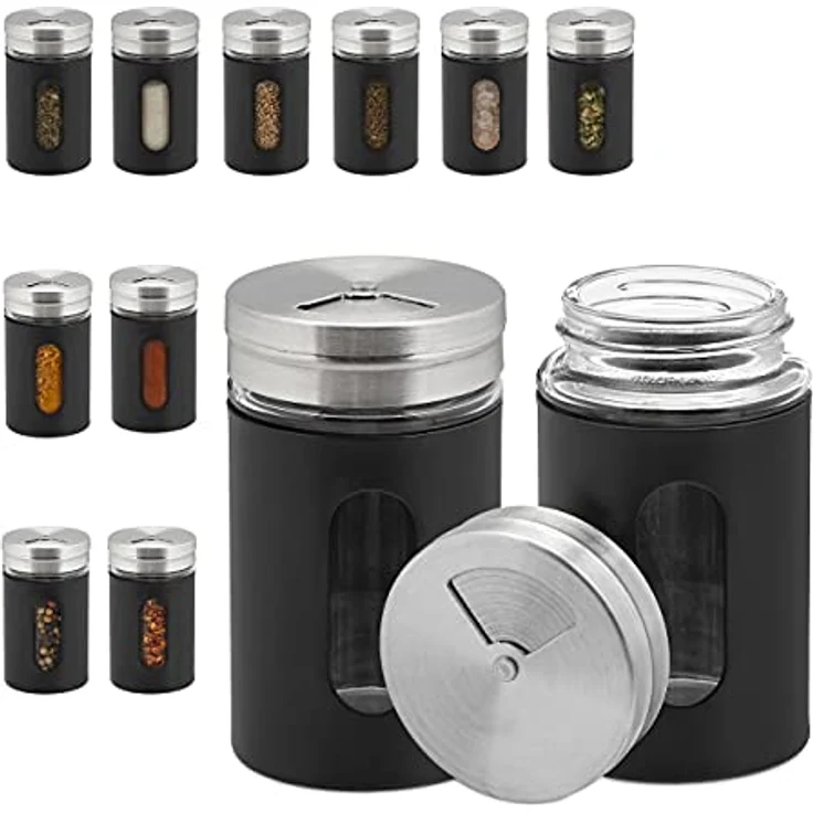 Relaxdays Gewürzstreuer Set, Pfeffermühle und Salzmühle mit Sichtfenster und Streueinsatz, Schwarz – Bild 1
