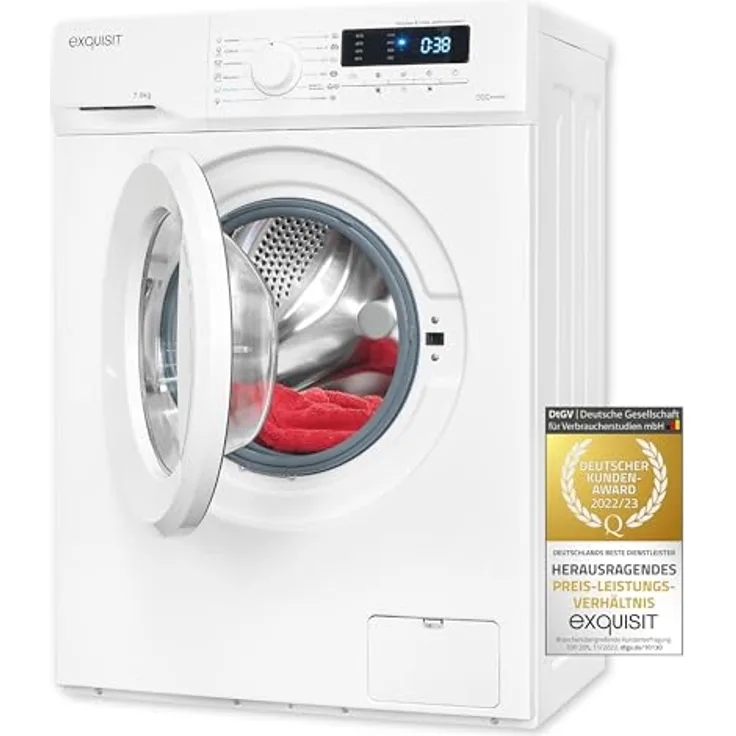 Exquisit Waschmaschine WA57014-020Aweiss | 7 kg Fassungsvermögen | Energieeffizienzklasse A | 12 Waschprogramme | Kindersicherung | Startzeitvorwahl…