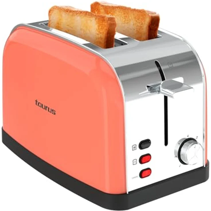 Taurus Toaster Vintage II Coral, 950 W, 2 Schlitze, 7 Bräunungsstufen, Edelstahlgehäuse, selbstzentrierend, Krümelschublade, Kabelaufwicklung – Bild 1