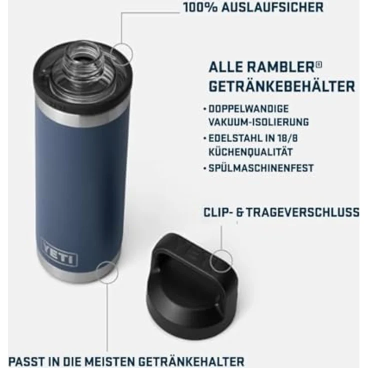 YETI Rambler Flasche mit Chug-Verschluss, Edelstahl 18/8, navy, 532 ml, doppelwandige Vakuumisolierung, 100% leakproof, spülmaschinenfest – Bild 5