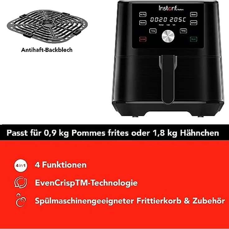 Instant Vortex IP 140-3093-01 6 Plus 6-in-1-Heißluftfritteuse 1700W, 5,7L - Heißluftfrittieren, Backen, Braten, Grillen, Dehydrator und Speisenwärmer, schwarz – Bild 3