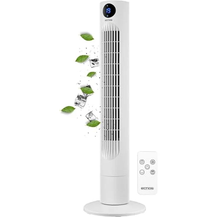 Echos Turmventilator | Ventilator sehr leise | Fernbedienung | Oszillierend | LED-Display | 3 Stufen | Tower Fan | Säulenventilator | Standventilator | Tower-Ventilator | Luftkühler | 12h Timer – Bild 1