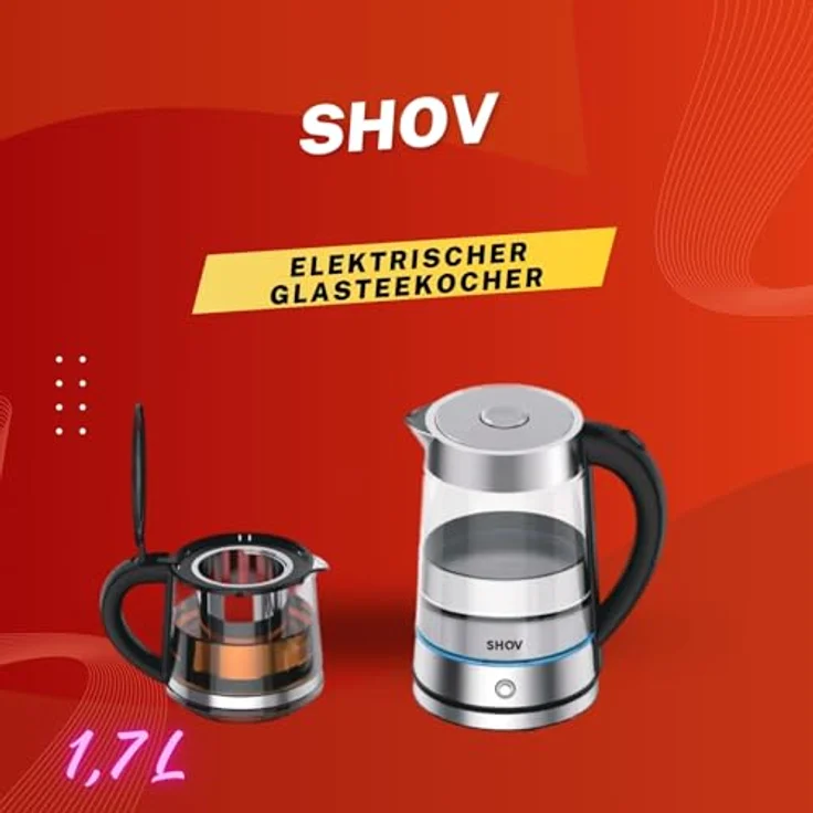 Shov Elektrischer Glasteekocher - Strix Controller, Trockenkochschutz, Wasserkocherfunktion, Warmhaltfunktion - 1,7 Liter / 0,8 Liter, Edelstahl – Bild 5