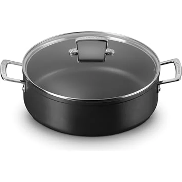 Le Creuset Aluminium-Antihaft Schmorpfanne mit Glasdeckel, 30 cm, hitzebeständig, Schwarz – Bild 2