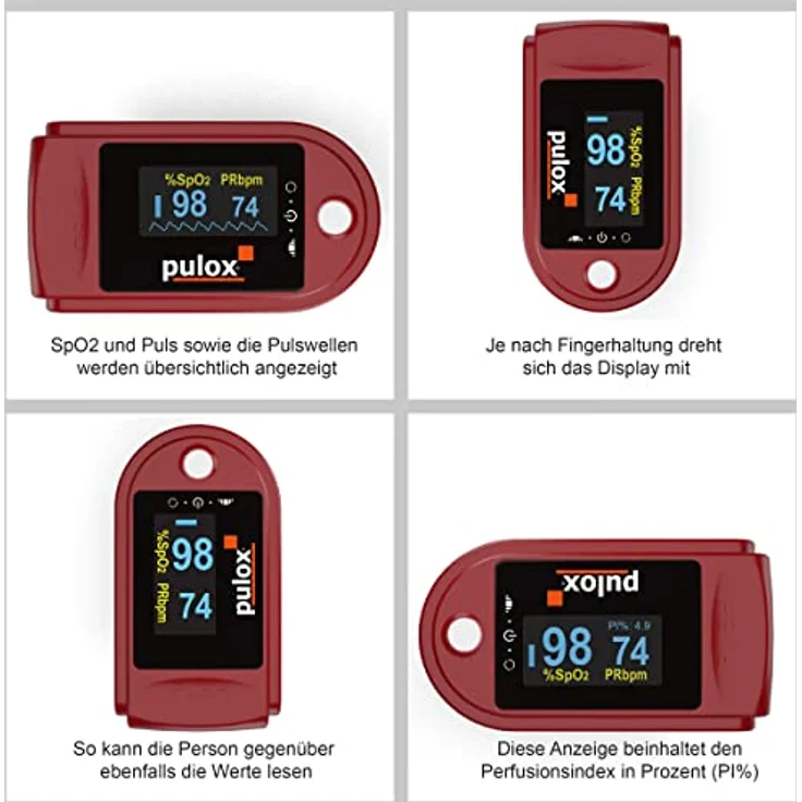 Pulsoximeter PULOX PO-200 Solo in Rot Fingerpulsoximeter für die Messung des Pulses und der Sauerstoffsättigung am Finger – Bild 2