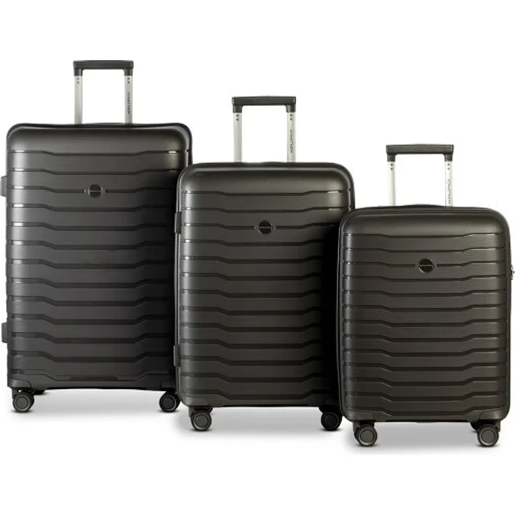 Worldpack Portland Kofferset 3-teilig, 4 Rollen, schwarz, aus 100% Polypropylen, 52 cm x 29 cm x 72 cm – Bild 1