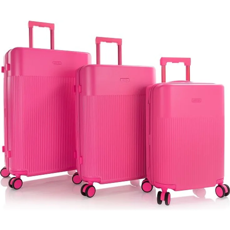 Heys HiLite Kofferset 3-teilig, 4 Rollen mit Dehnfalte, pink, 100% Polycarbonat, Maße 49 cm x 30 cm x 74 cm