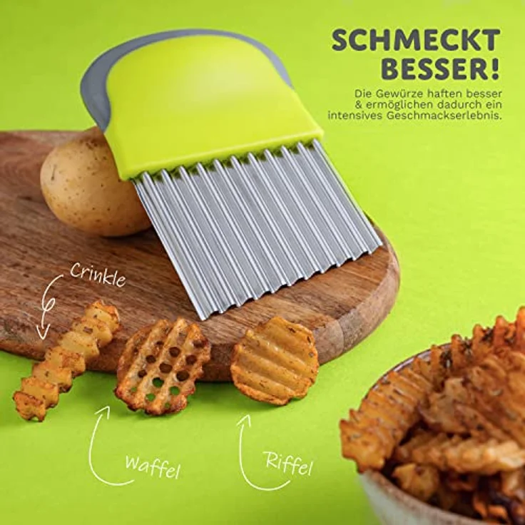 Villkin Wellenschneider für Gemüse und Obst - Riffelmesser aus Edelstahl für die schönsten Schnittmuster - Spülmaschinenfest – Bild 5