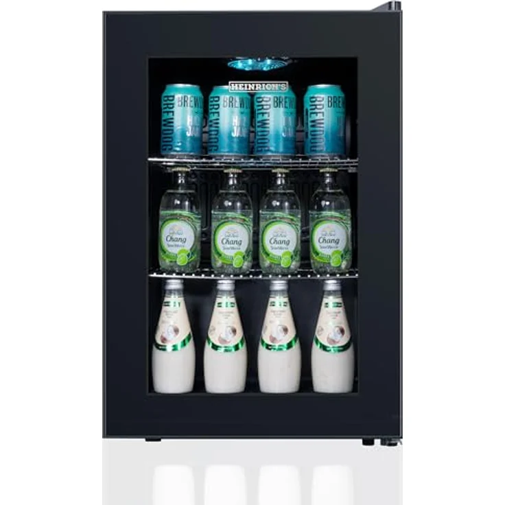 Heinrich´s HEINRICHS Mini Getränkekühlschrank, Glastür, leise (40dB), 62 Liter, LED-Beleuchtung, ideal für Büro, Camping und Garten, 4 bis 18°C, schwarzes Design – Bild 5