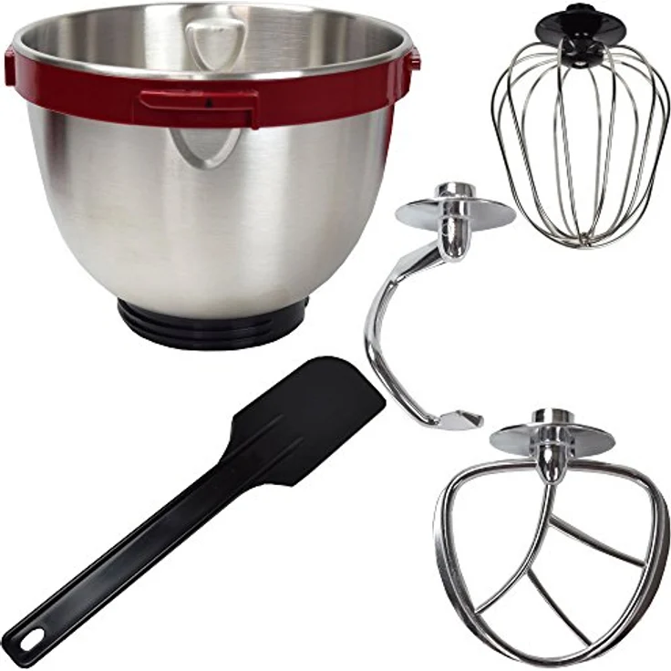 Syntrox Germany KM-600W Küchenmaschine Knetmaschine Mixer, Edelstahl-Behälter, 4 Liter, rot – Bild 6