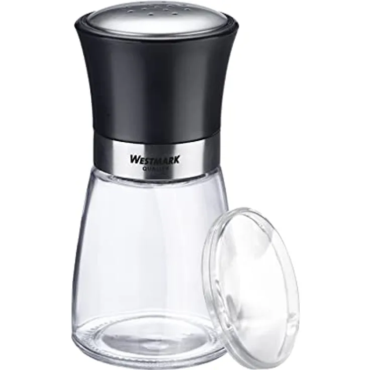 WESTMARK Gewürzstreuer »Blacky«, Salz- / Pfefferstreuer aus Glas und Edelstahl mit Aromadeckel, transparent/schwarz/silber, 13.2 cm hoch