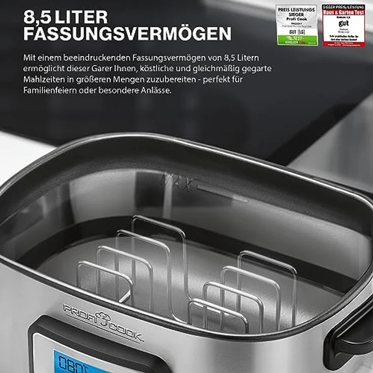 Profi Cook SV-1112 ProfiCook Sous Vide Schongarer Topf und Vakuum für Küche Kochen bei niedrigen Temperaturen, 8,5 l, 520 W, grau-schwarz – Bild 5