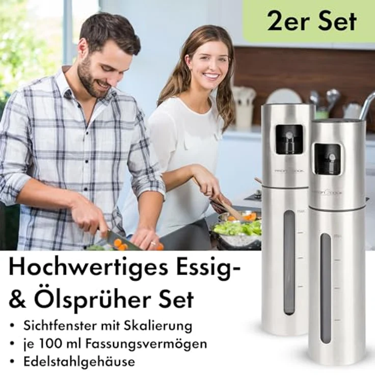 ProfiCook Salz-/Pfeffermühle PC-EOS 1270 inox 2er Set Essig- & Ölsprüher, hochwertiges Set für präzise Dosierung und intensiven Geschmack – Bild 2
