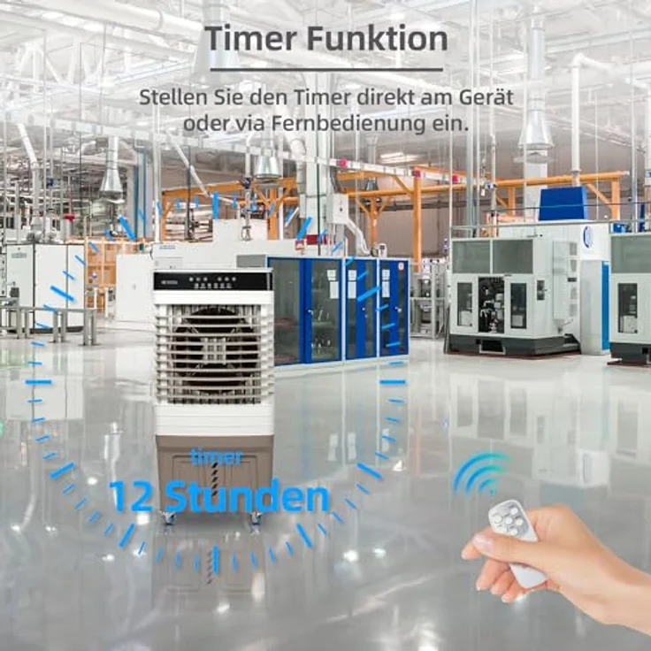 be cool Ventilatorkombigerät Mobiler Luftkühler 60 Liter, Wasserkühlung, 60L Wassertank, leistungsstark mit 150 Watt, für Räume bis zu 60m², mit 120° Schwenkfunktion, Touch-Bedienfeld und Fernbedienung, in Schwarz – Bild 5