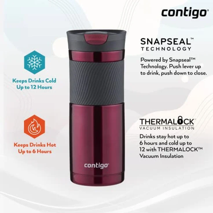 Contigo Thermobecher Byron Snapseal, Edelstahl Isolierbecher, Kaffebecher to go, auslaufsicher, spülmaschinenfester Deckel BPA-frei, 470 ml – Bild 3