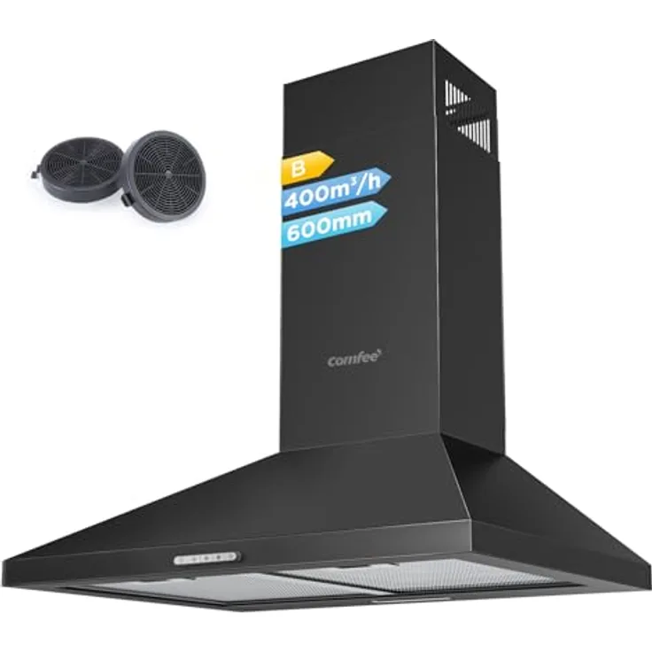 COMFEE' PYRA17B-60, Dunstabzugshaube 60 cm Edelstahl mit 320 m³/h Saugleistung, LED-Beleuchtung und Kohlefilter