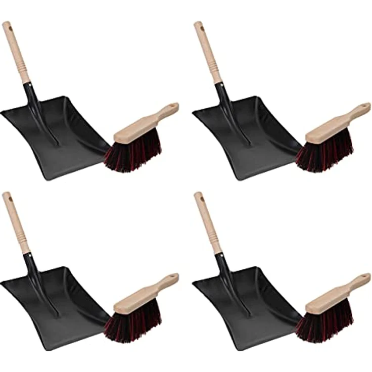 Novaliv Kehrgarnitur 19487-51200, 4x Kehrblech Set mit Handfegern aus Arenga Borsten, robust, schwarz lackiert – Bild 8