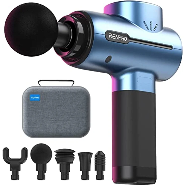Massagepistole Massage Gun, RENPHO Massagepistole bis zu 3200U/min Massage Gun Massagegerät mit 2500mAh Akku und USB C Ladeanschluss zur Muskel Massage Entspannen, Blau – Bild 1