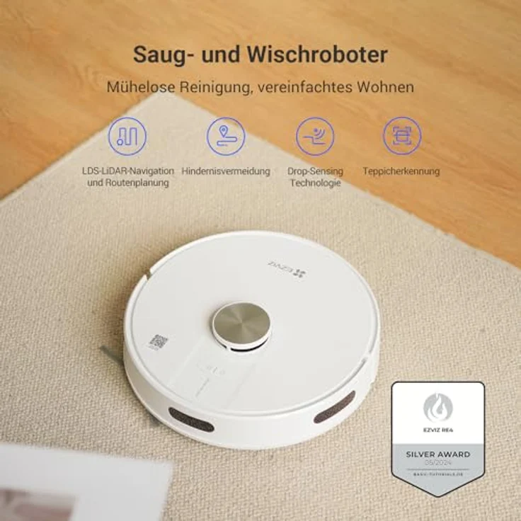 EZVIZ Saugroboter RE4 mit Wischfunktion, Staubsauger Roboter 4000PA, 3 in 1 Roboterstaubsauger WLAN, Alexa & APP-Steuerung, Ideal für Tierhaare, Teppiche und Hartböden – Bild 2