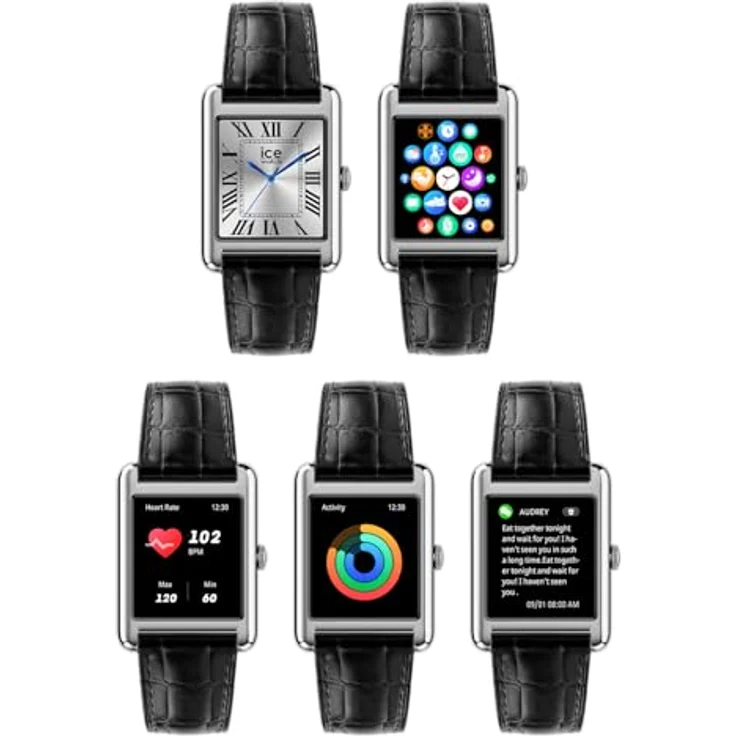 ICE-WATCH Ice smart TKS 2.0, vernetzte Damenarmbanduhr mit Silbergrauem Gehäuse und schwarzem Lederarmband, Bluetooth, Herzfrequenzmesser, 1,41 Zoll – Bild 4