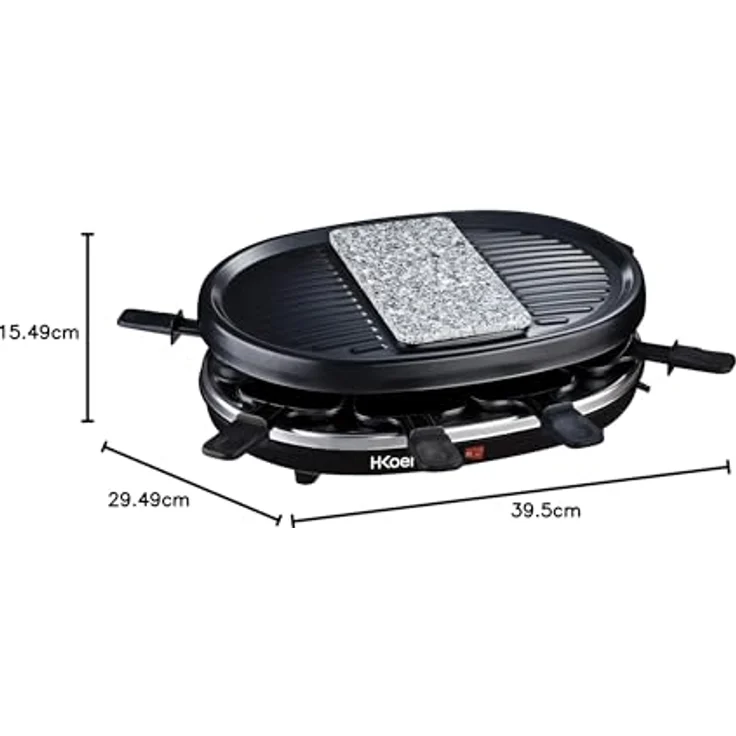 H.Koenig RP80 Raclette-Gerät - 8 Personen - Naturstein und Grillplatte - mit Pfännchen - 900 W - schwarz – Bild 5