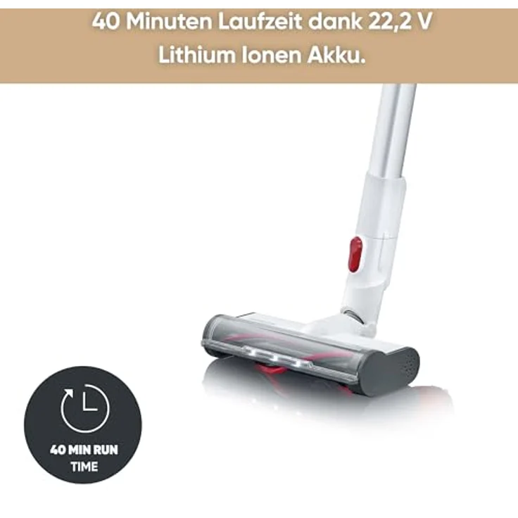 Severin HV 7152 S'Power Handstaubsauger, 40 min Akkubetrieb, Zyklon-Technologie, weiß-rot – Bild 6