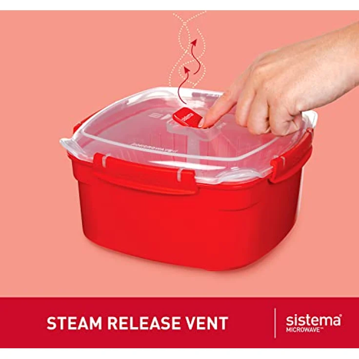 Sistema Microwave Dampfgarer, groß mit herausnehmbarem Korb, 3,2 l, rot-transparent – Bild 2