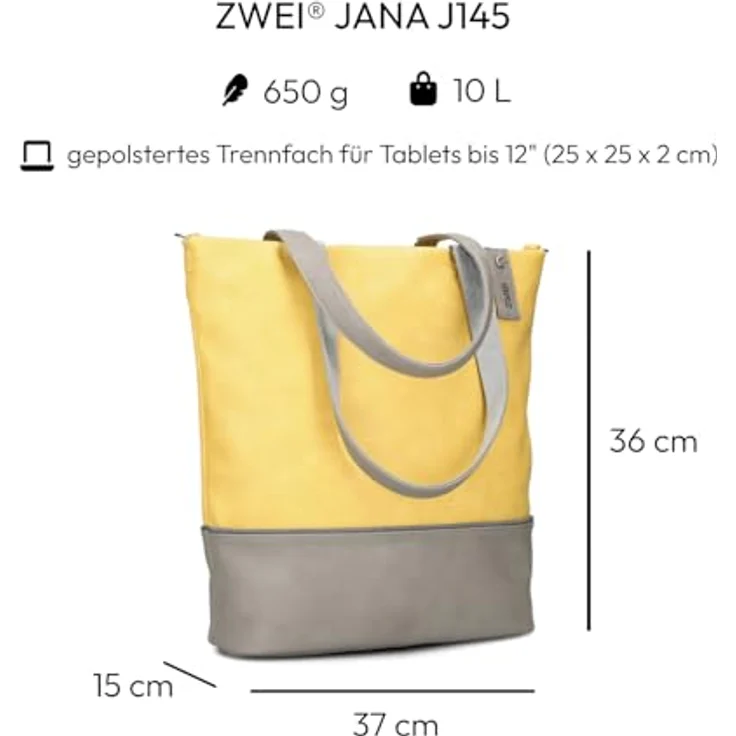 Zwei Shopper Jana J145, modische Handtasche aus Kunstleder in Gelb, 36 x 13 x 35 cm – Bild 2