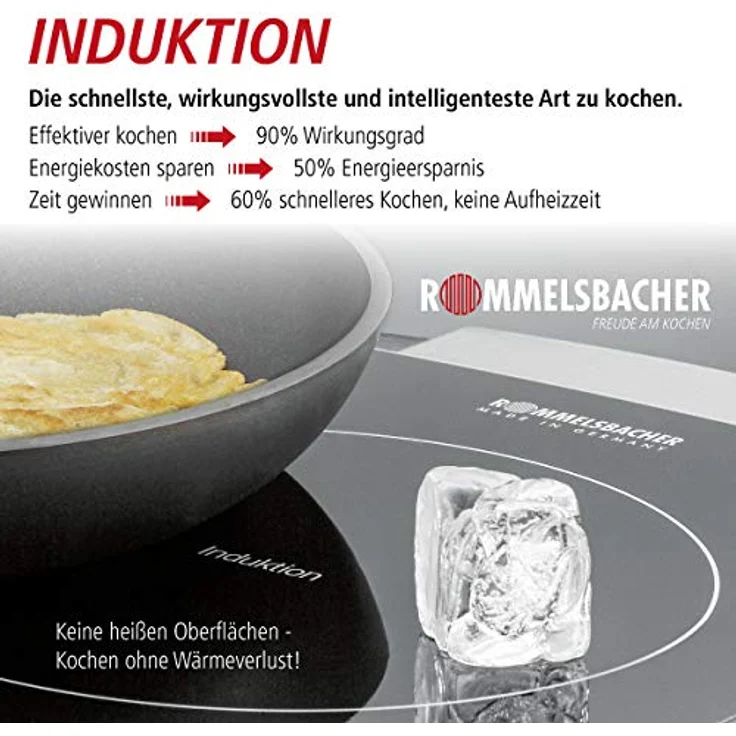 Rommelsbacher CT 3420IN, Kochplatte, Induktion, Anzahl Kochstellen 2, Breite 56 cm, 10 Leistungsstufen, Slider Touch Steuerung, Topferkennung, Restwärmeanzeige, Kontrolllampe, schwarz – Bild 5