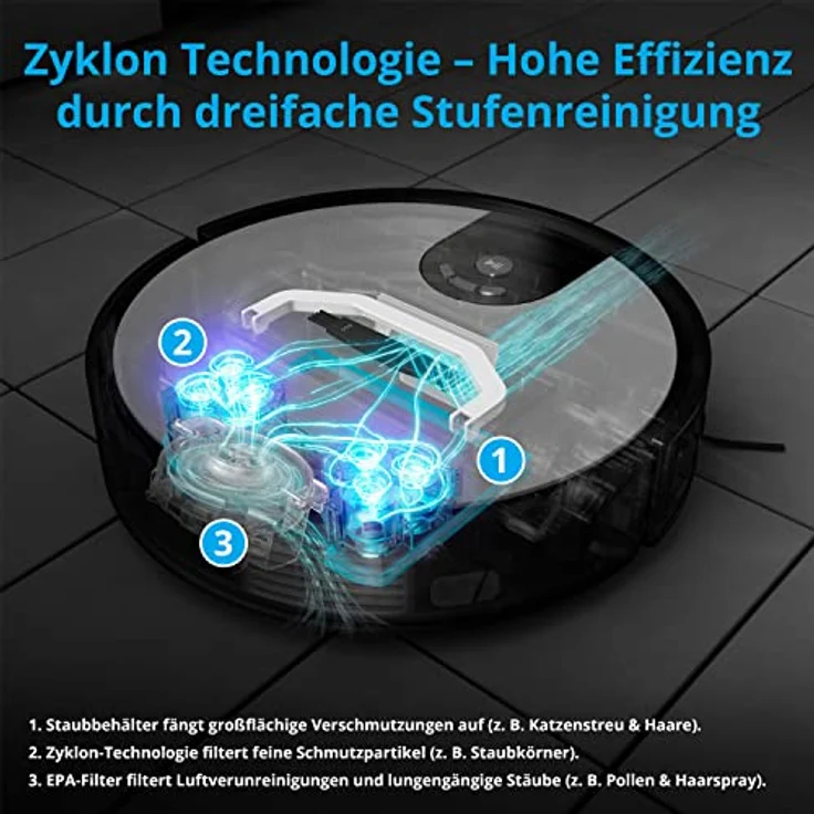 Medion S20 SW Saugroboter mit Wischfunktion, 100 min Akkubetrieb, schwarz-weiß – Bild 6