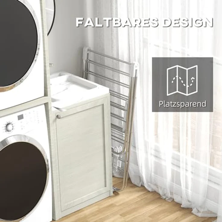 HOMCOM faltbarer Wäscheständer, tragbarer Flügelwäschetrockner, Edelstahl, Kunststoff, Silber, Weiß, – Bild 6