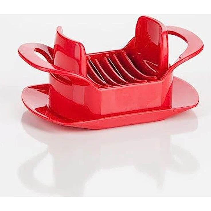 Genius Gemüseschneider Tomatenschneider, 8-fach Edelstahl-Klingen für schnelles Schneiden von Tomaten und Mozzarella, inkl. Auffangunterteil – Bild 2