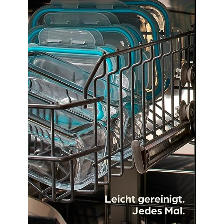 Niboline Glasbehälter mit Deckel 1000ml - 4er Set Frischhaltedosen - Stapelbar & Luftdicht - BPA-frei - Spülmaschinenfest - Gefrierschrank und Mikrowellengeeignet, Transparent – Bild 7