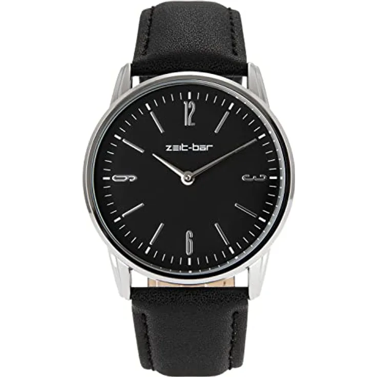 Zeit-Bar Funk-Armbanduhr Damen - Herren, funkgesteuertes Quarz-Uhrwerk, Metallgehäuse, Echtleder-Band, wasserdicht bis 5 bar, inkl. Geschenketui