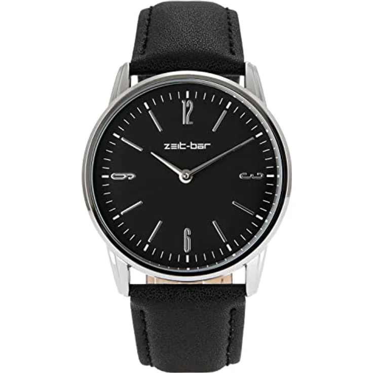 Zeit-Bar Funk-Armbanduhr Damen - Herren, funkgesteuertes Quarz-Uhrwerk, Metallgehäuse, Echtleder-Band, wasserdicht bis 5 bar, inkl. Geschenketui – Bild 1