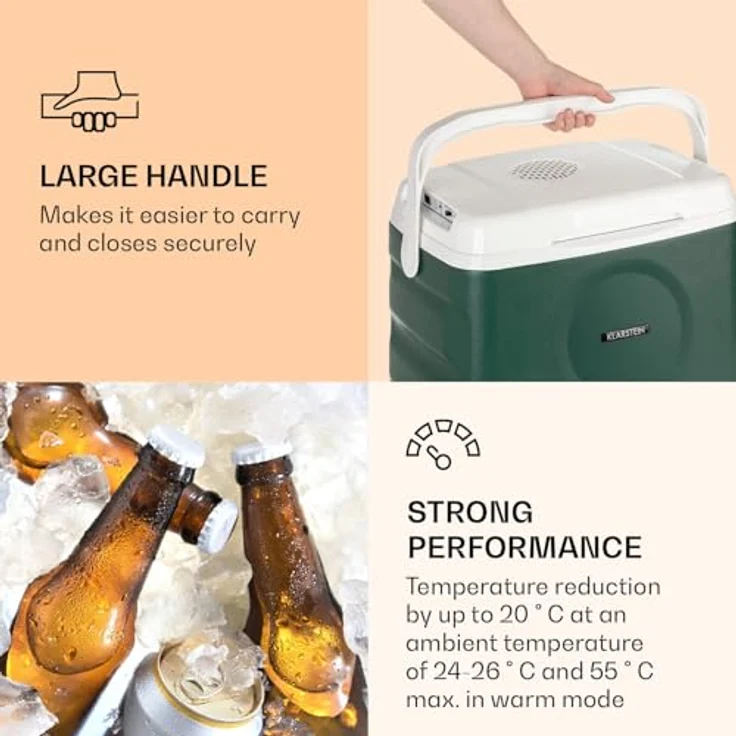 Klarstein BeerBelly 21 Thermoelektrische Kühlbox, Energieeffizienzklasse D, 21 Liter, Kühl-& Warmhaltefunktion, USB-Port, ECO-Modus, Grün - Preisvergleich – Bild 7