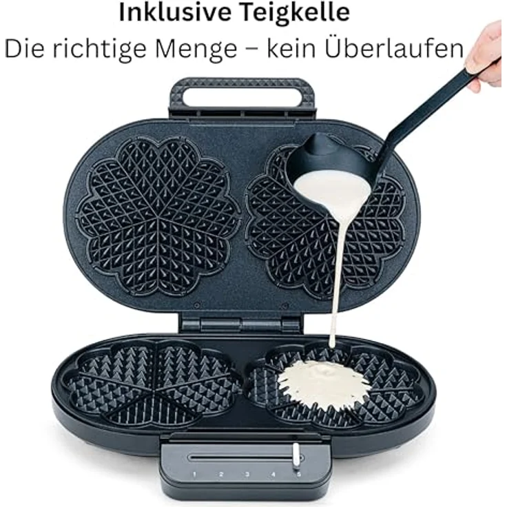 Wilfa Classic Double Vaffeljern, Waffeleisen für 2 herzförmige Waffeln, 1200 Watt, Schwarz, Teflonbeschichtung, 5 Thermostatpositionen, Betriebsbereitschaftsanzeige – Bild 7