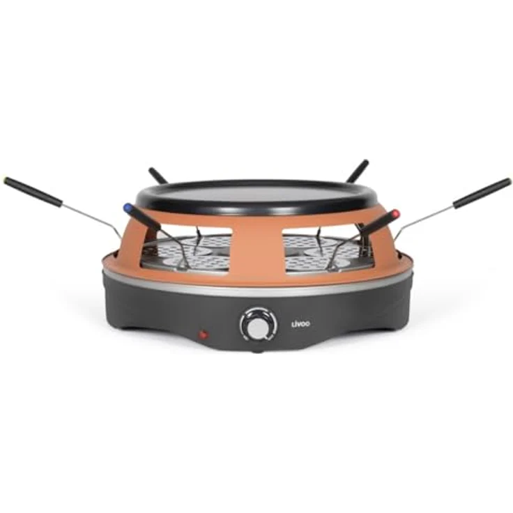 Livoo Pizzaofen Tischgrill für 6 Personen, verstellbares Thermostat, 1200 W, braun, inklusive 6 Mini-Pizzaschaufeln und 1 Ausstecher – Bild 1