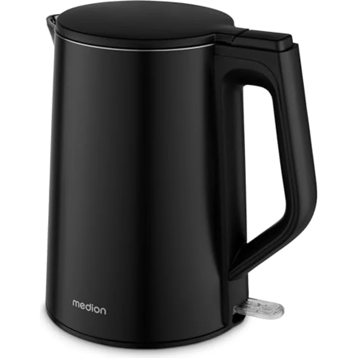 MEDION Wasserkocher MD12105, Edelstahl 1,5 Liter, 2.200 Watt, 360° Basis, Warmhaltefunktion, LED Betriebsanzeige, schwarz – Bild 1