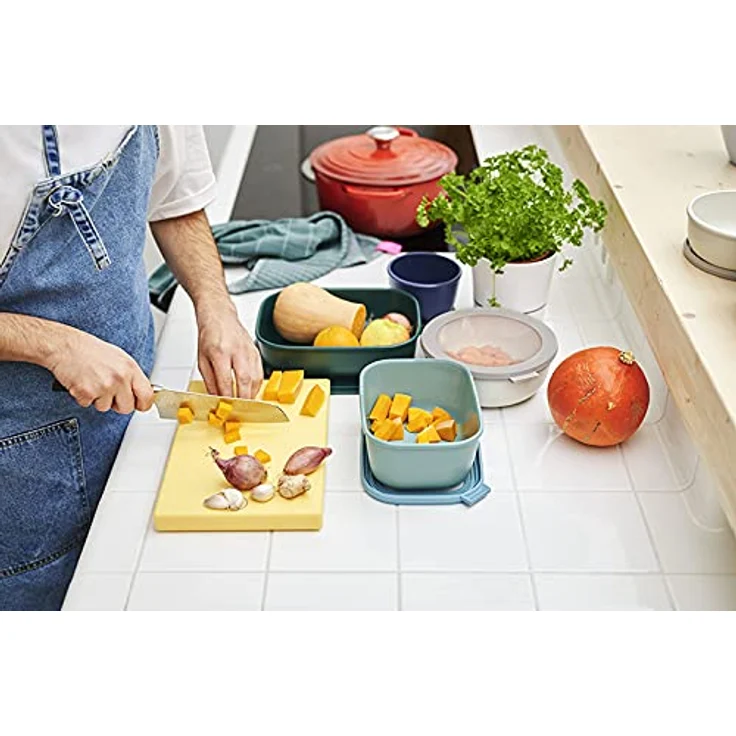 Mepal - Cirqula Multischüssel Set 3–teilig rechteckig Nordic sage – 500, 1000, 2000 ml – Verwendbar als Vorratdose, Kühlschrankdose, Gefrierdose, Mikrowellegeschirr & Servierschale mit Deckel – Bild 4