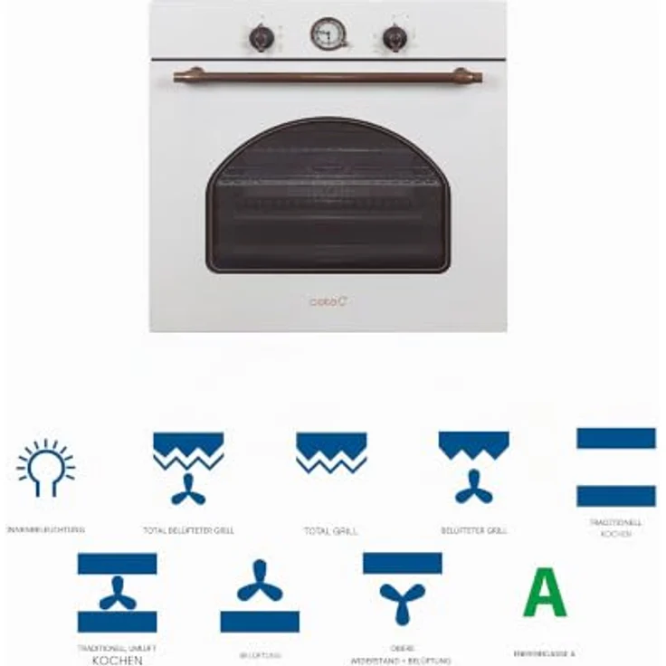 CATA MRA7108WH Einbaubackofen Elektro, Rustikales Weiß, 7 Funktionen, Mechanisches Garprogramm, Umluftofen, 60 L Fassungsvermögen, 5 Höhenstufen – Bild 2