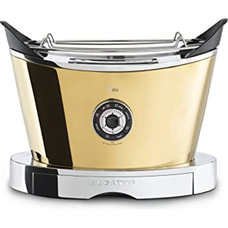 BUGATTI, Volo, elektrischer Toaster, 4 Funktionen, 6 Toaststufen, innovatives Design, Edelstahlgehäuse, Leistung 930 W, Zangen sind nicht im Lieferumfang enthalten (Gelbes Gold)