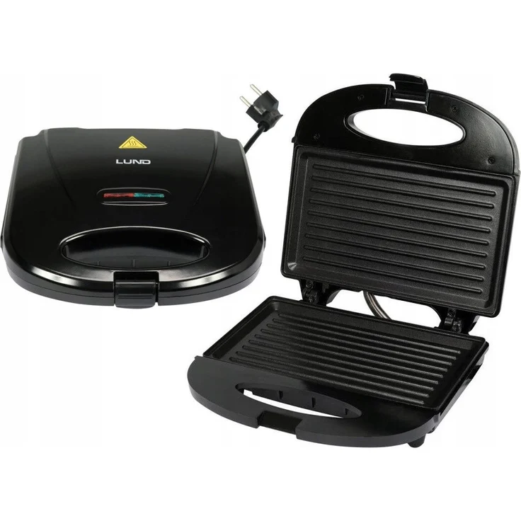 Lund 2-in-1 Sandwichmaker mit Grillplatte, 750 W, Antihaftbeschichtung, Schwarz